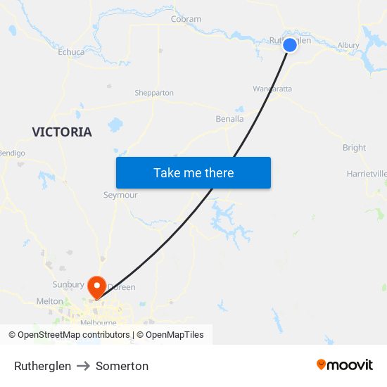 Rutherglen to Somerton map