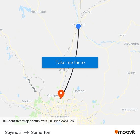 Seymour to Somerton map