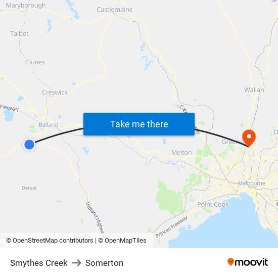 Smythes Creek to Somerton map