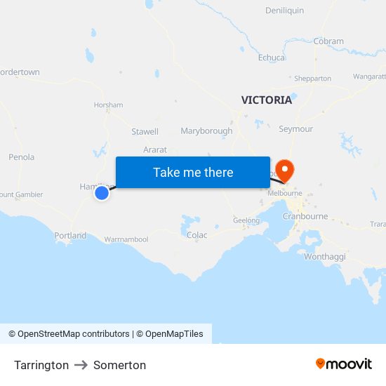 Tarrington to Somerton map