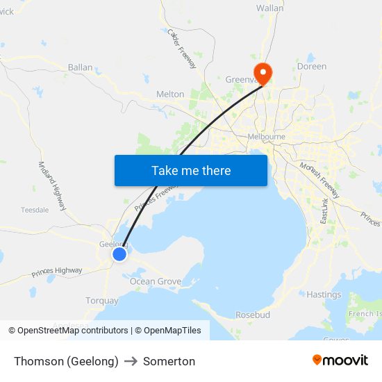 Thomson (Geelong) to Somerton map