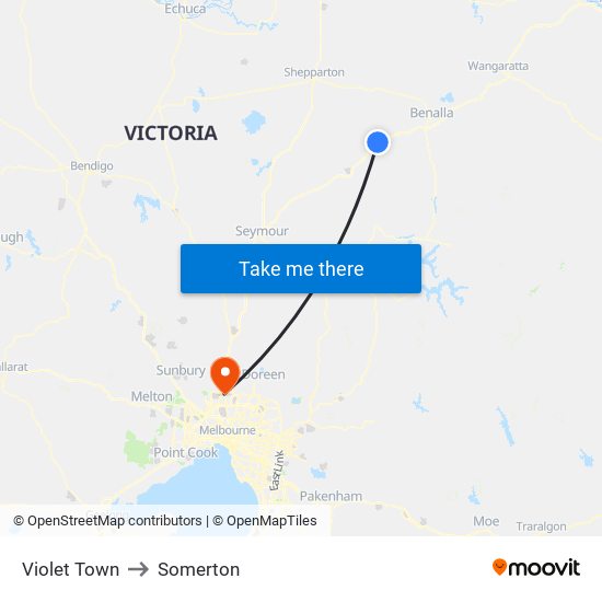 Violet Town to Somerton map