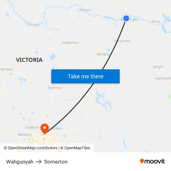 Wahgunyah to Somerton map