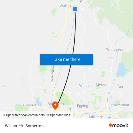 Wallan to Somerton map