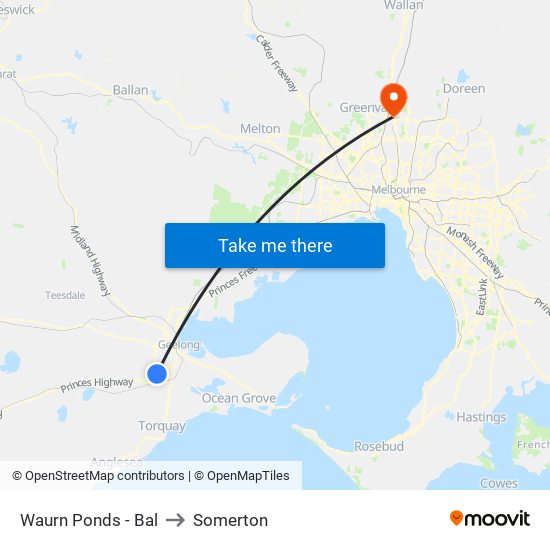 Waurn Ponds - Bal to Somerton map