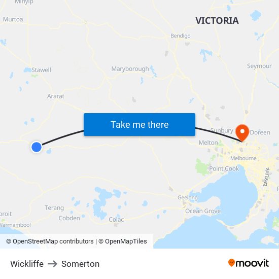 Wickliffe to Somerton map