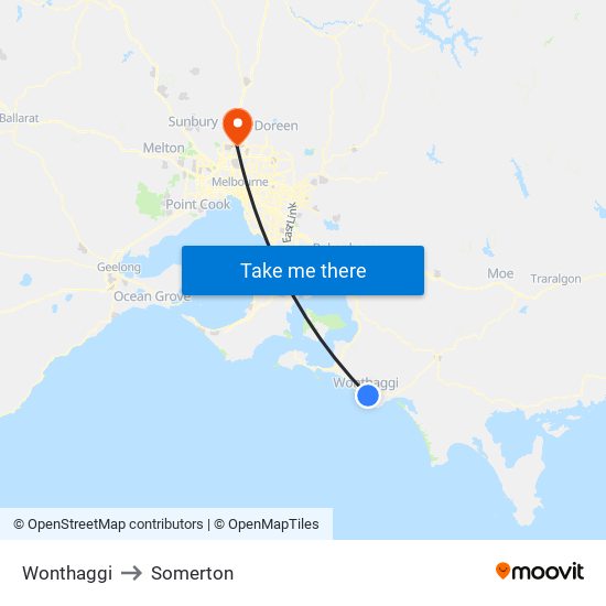 Wonthaggi to Somerton map