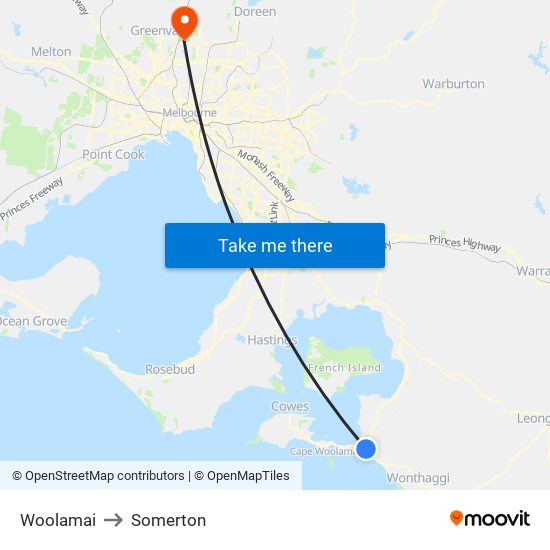 Woolamai to Somerton map