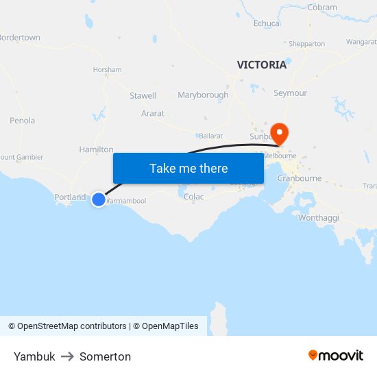 Yambuk to Somerton map