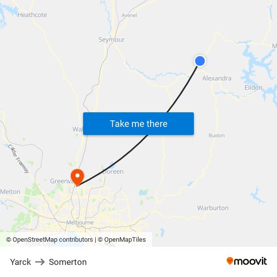 Yarck to Somerton map