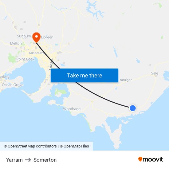 Yarram to Somerton map