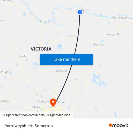 Yarroweyah to Somerton map