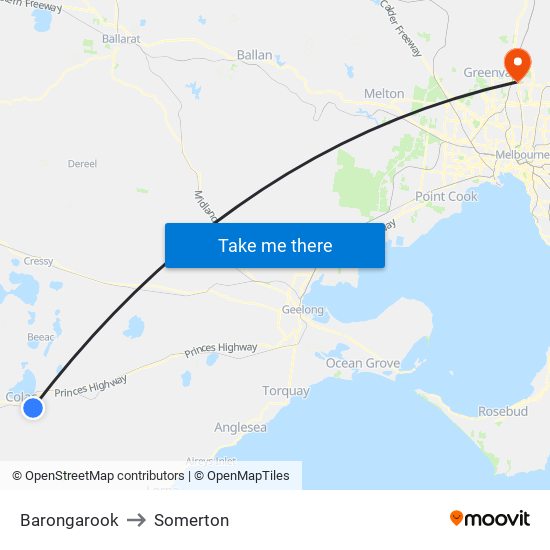 Barongarook to Somerton map