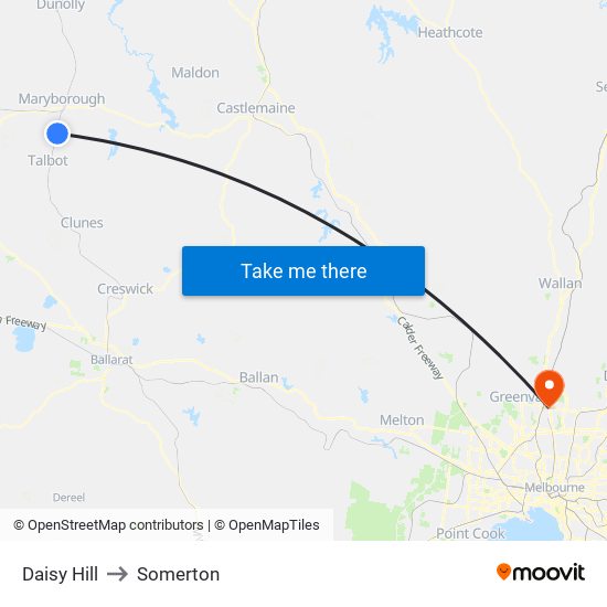 Daisy Hill to Somerton map