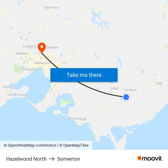 Hazelwood North to Somerton map