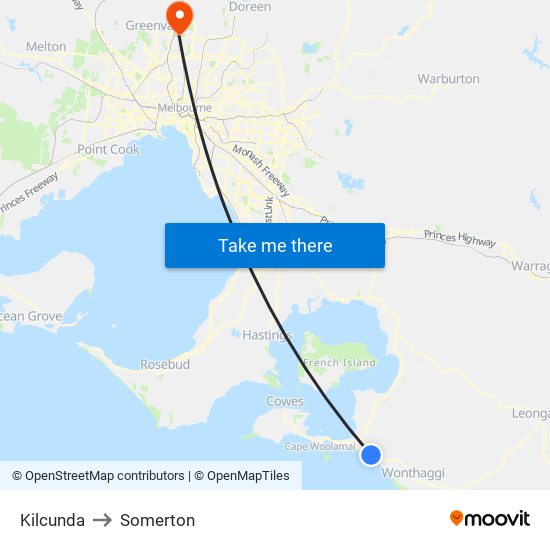 Kilcunda to Somerton map