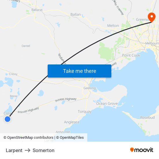 Larpent to Somerton map