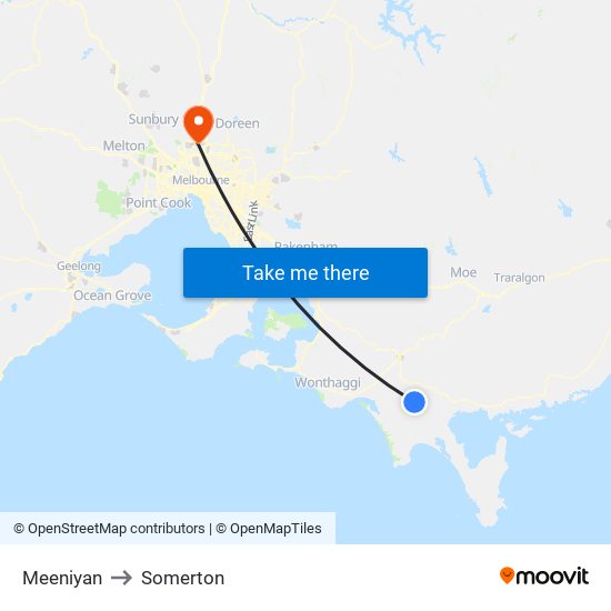 Meeniyan to Somerton map