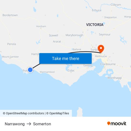 Narrawong to Somerton map