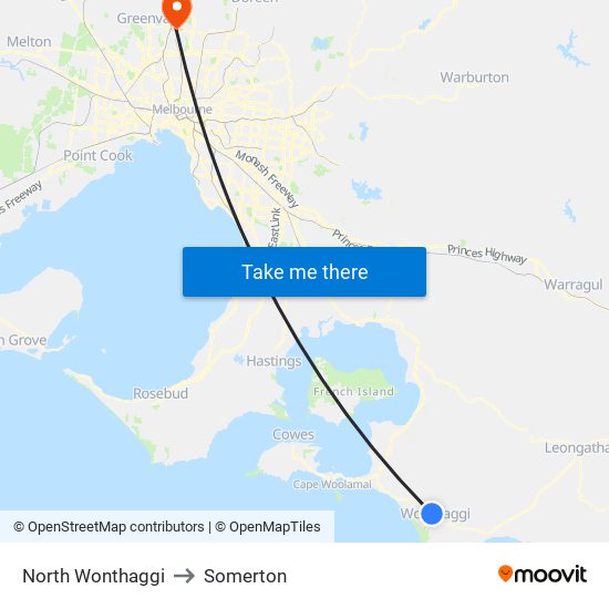 North Wonthaggi to Somerton map