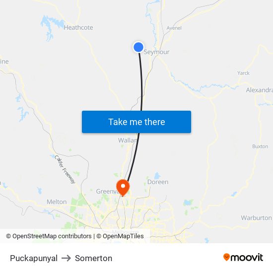 Puckapunyal to Somerton map