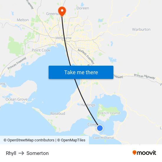 Rhyll to Somerton map