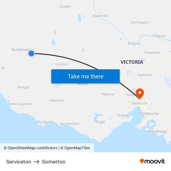 Serviceton to Somerton map