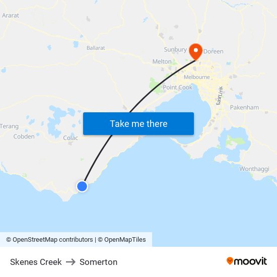 Skenes Creek to Somerton map