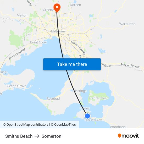 Smiths Beach to Somerton map