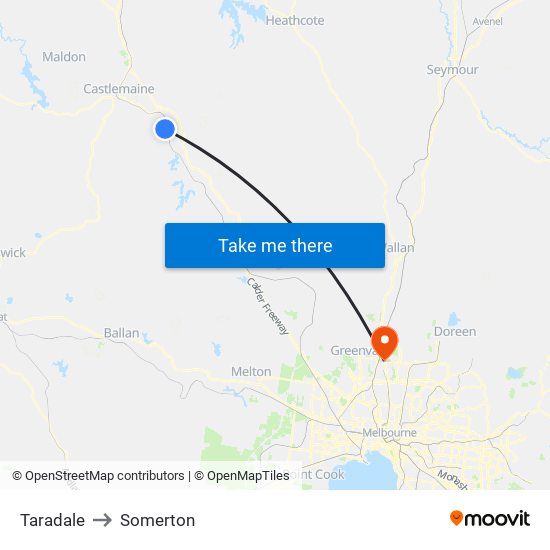 Taradale to Somerton map