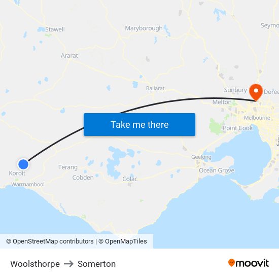 Woolsthorpe to Somerton map