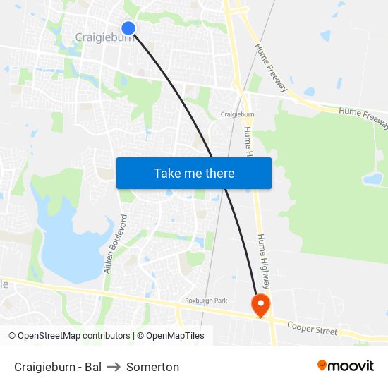 Craigieburn - Bal to Somerton map