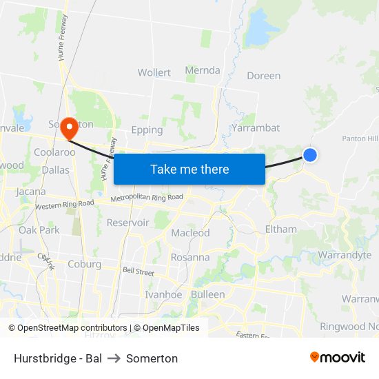 Hurstbridge - Bal to Somerton map