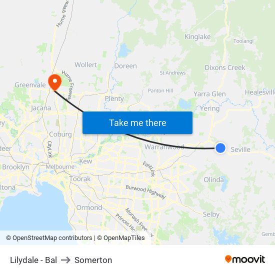 Lilydale - Bal to Somerton map