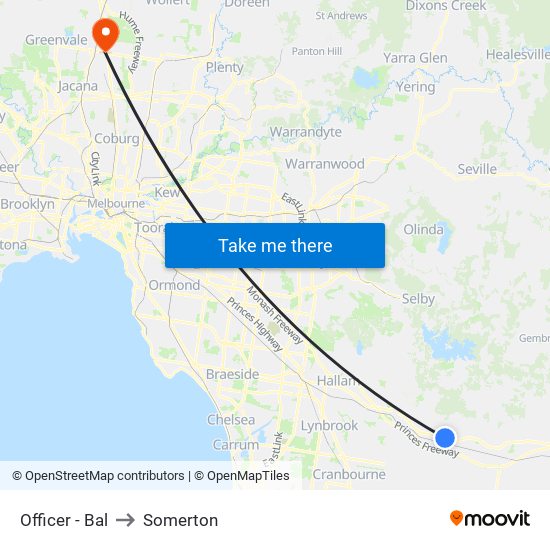 Officer - Bal to Somerton map