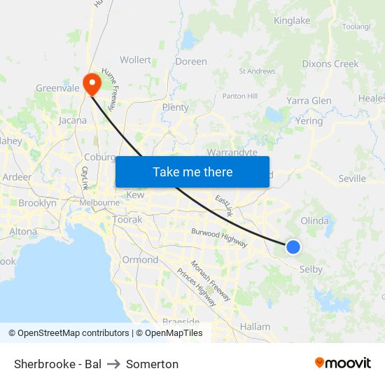 Sherbrooke - Bal to Somerton map