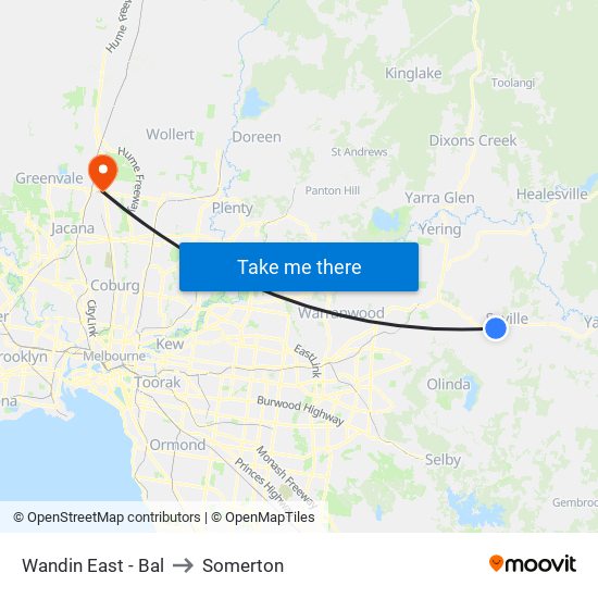 Wandin East - Bal to Somerton map