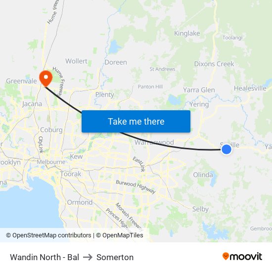 Wandin North - Bal to Somerton map