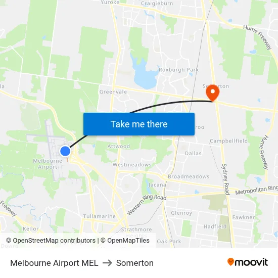 Melbourne Airport MEL to Somerton map