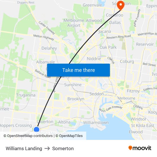 Williams Landing to Somerton map