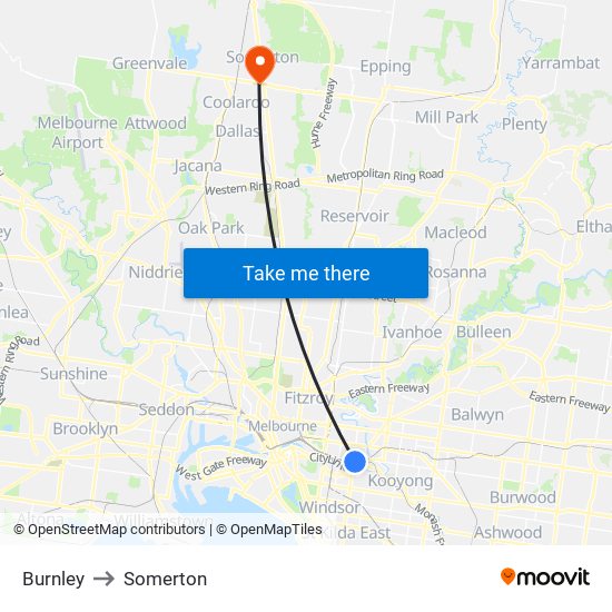 Burnley to Somerton map