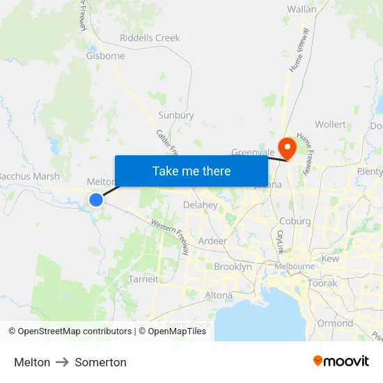 Melton to Somerton map