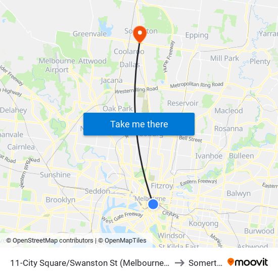 11-City Square/Swanston St (Melbourne City) to Somerton map