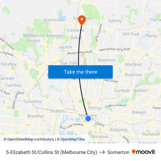 5-Elizabeth St/Collins St (Melbourne City) to Somerton map
