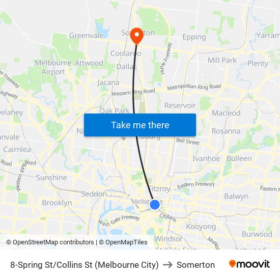 8-Spring St/Collins St (Melbourne City) to Somerton map