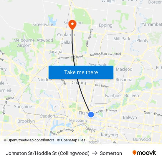 Johnston St/Hoddle St (Collingwood) to Somerton map