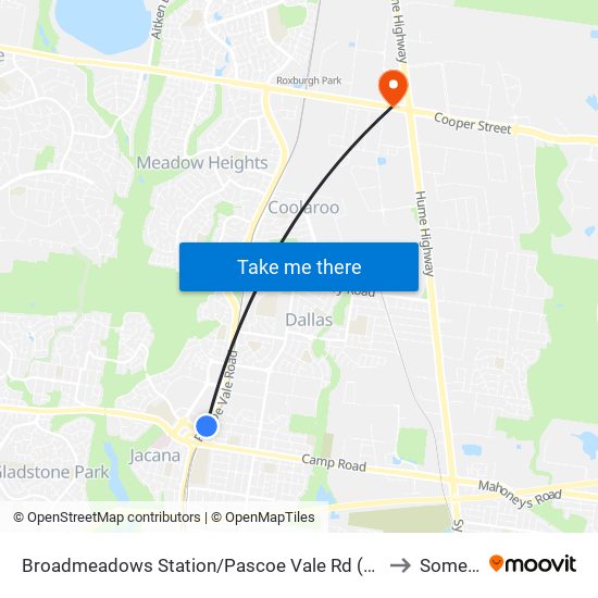 Broadmeadows Station/Pascoe Vale Rd (Broadmeadows) to Somerton map