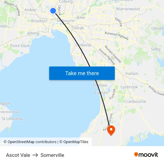 Ascot Vale to Somerville map