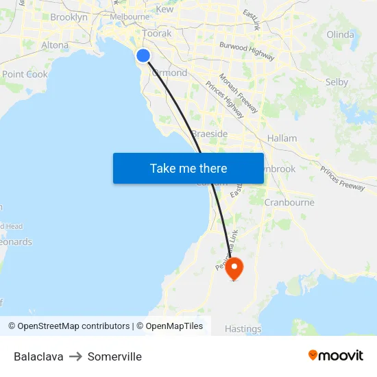 Balaclava to Somerville map