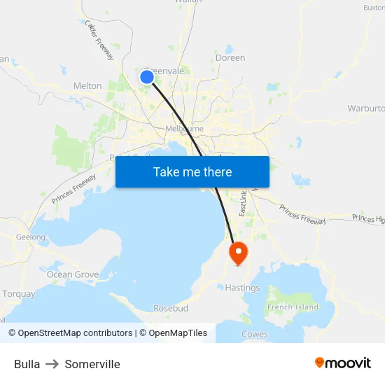 Bulla to Somerville map
